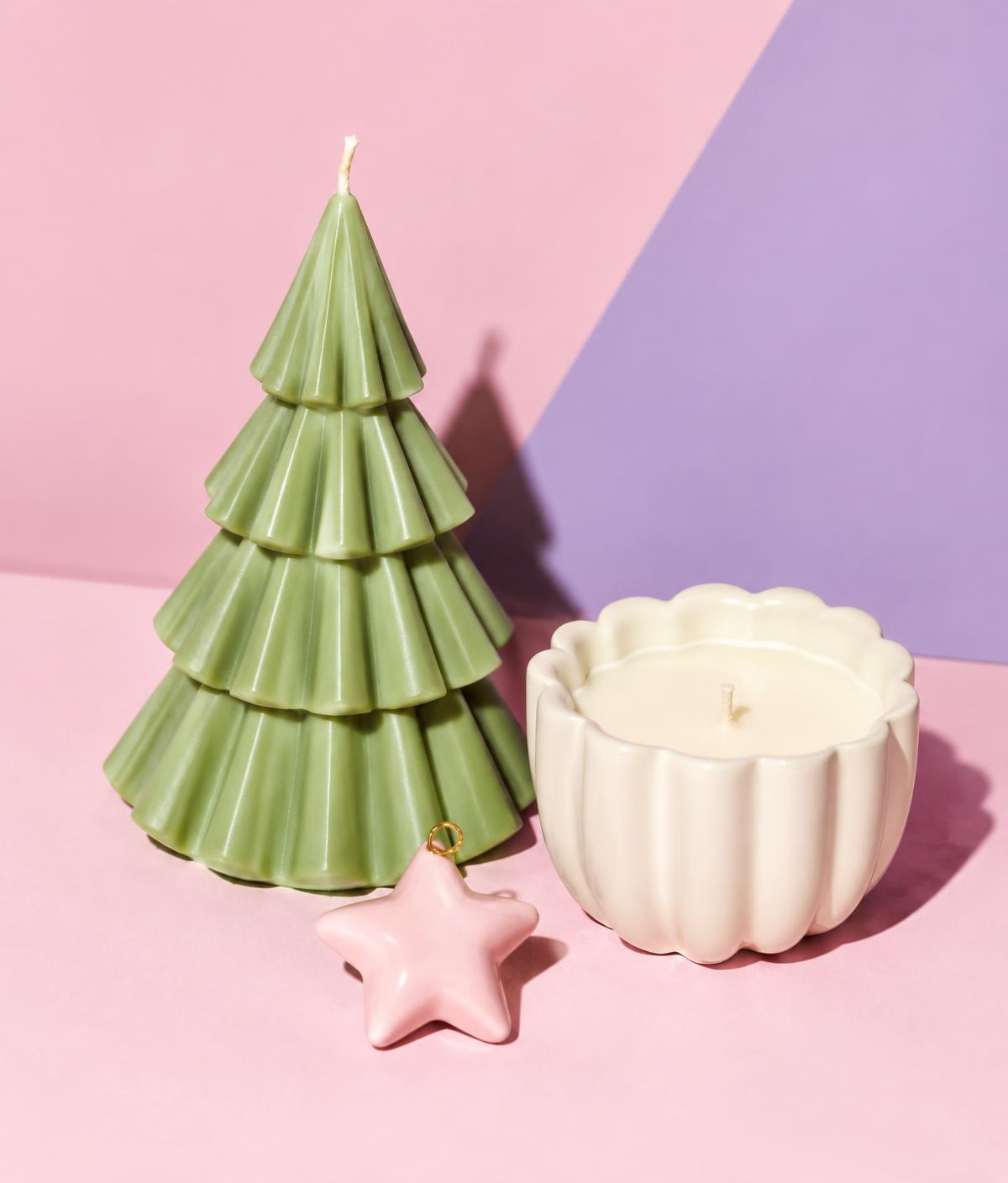 Winter drop: tree candle, star charm and scalloped candle